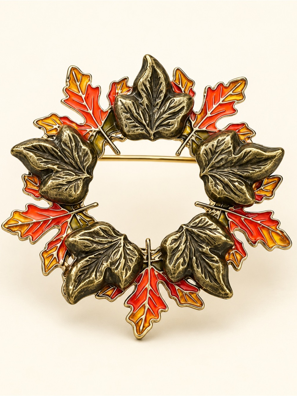 Bronze Leaf Autumn Wreath Brooch